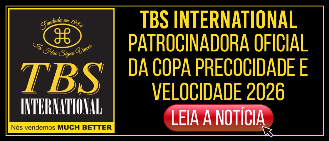 Slide TBS INTERNATIONAL: PATROCINADORA OFICIAL DA COPA PRECOCIDADE E VELOCIDADE 2026
